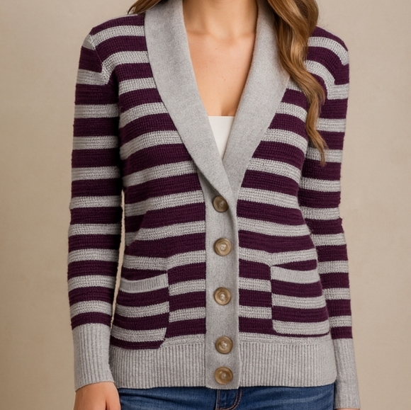 American Eagle plum gray waffle thermal cardigan size large - Picture 1 of 7